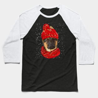 German Shepherd Wearing Red Hat And Scarf Christmas Baseball T-Shirt